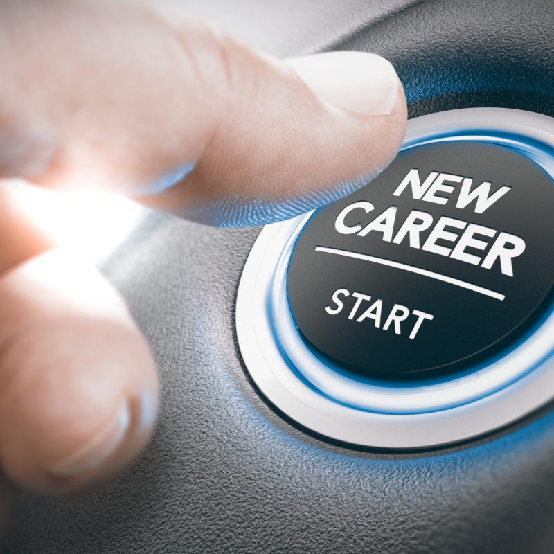 Finger,Pressing,A,New,Career,Start,Button.,Concept,Of,Occupational